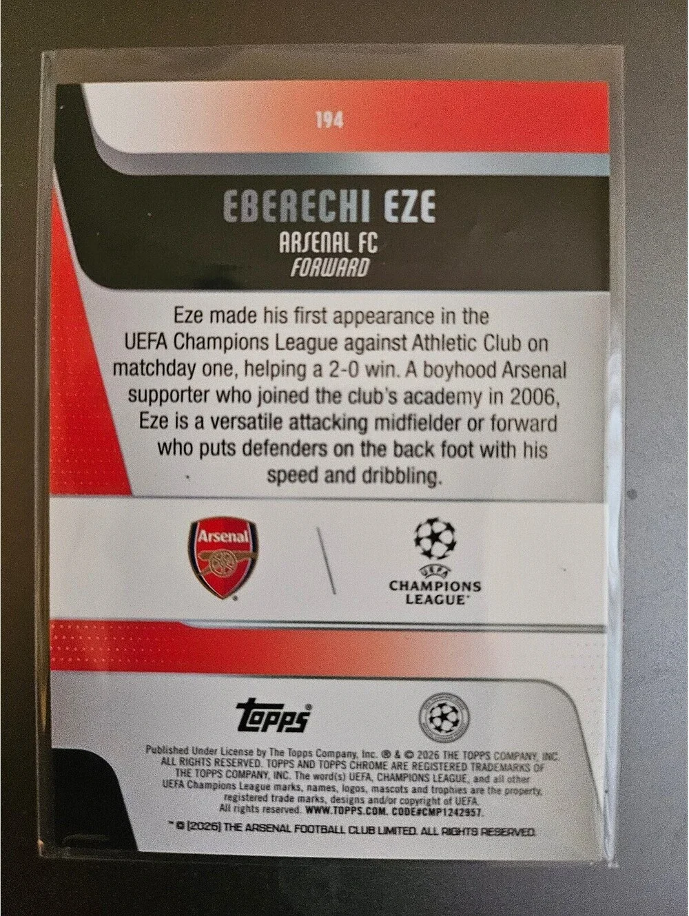 Eberechi Eze [Teal Refractor] #11 - 2025 Topps Premier Soccer League No./299